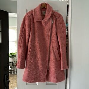 Loft pink wool coat with moto zipper Size Small
